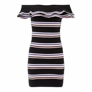 MSGM Milano Friday Frill Off the Shoulder Striped Bodycon Mini Dress. Size Large